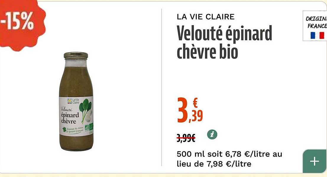 Velouté épinard chèvre bio