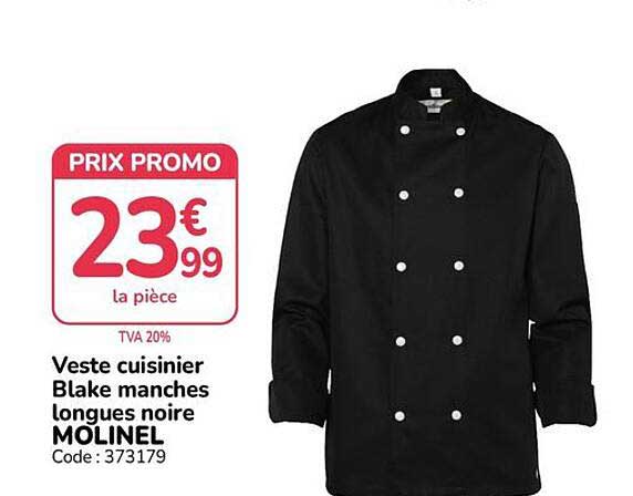 Veste cuisinier Blake manches longues noire MOLINEL