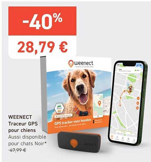 WEENECT Traceur GPS pour chiens Aussi disponible pour chats Noir*