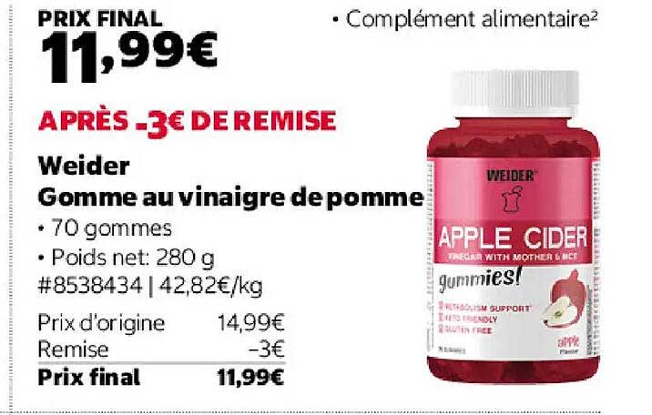 Weider Gomme au vinaigre de pomme