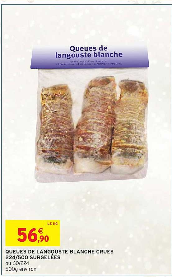 Queues de langouste blanche crues 224/500 surgelées
