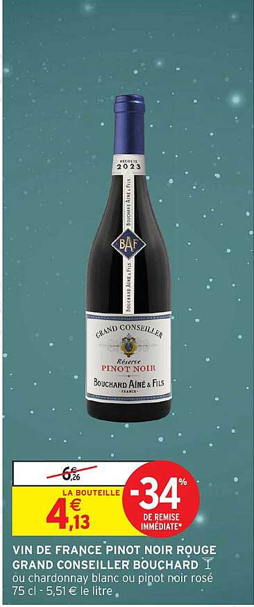 VIN DE FRANCE PINOT NOIR ROUGE GRAND CONSEILLER BOUCHARD