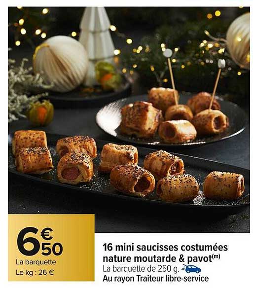 16 mini saucisses costumées nature moutarde & pavot