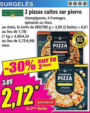 2 pizzas cuites sur pierre