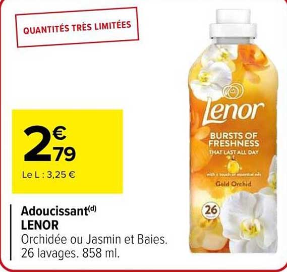 Adoucissant LENOR Orchidée ou Jasmin et Baies