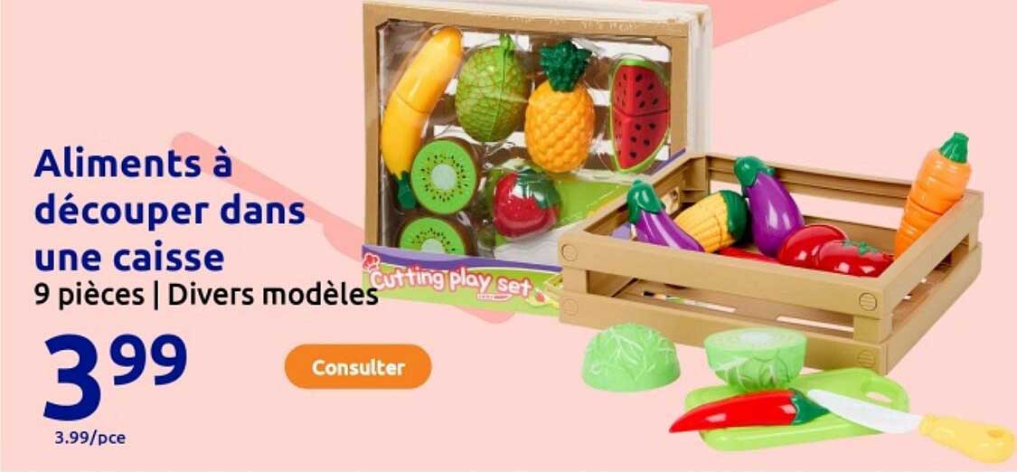 Aliments à découper dans une caisse