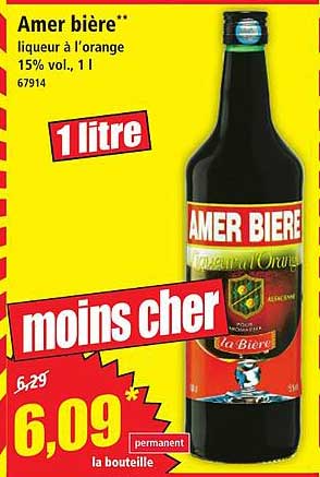 Amer bière** liqueur à l’orange 15% vol., 1 l