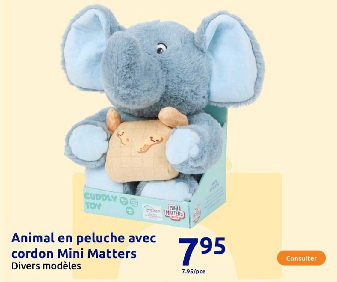 Animal en peluche avec cordon Mini Matters