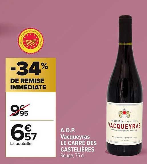 A.O.P. Vacqueyras LE CARRÉ DES CASTELIÈRES Rouge, 75 cl