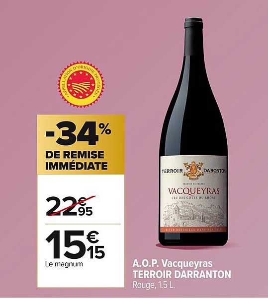 A.O.P. Vacqueyras TERROIR DARRANTON Rouge, 1,5 L