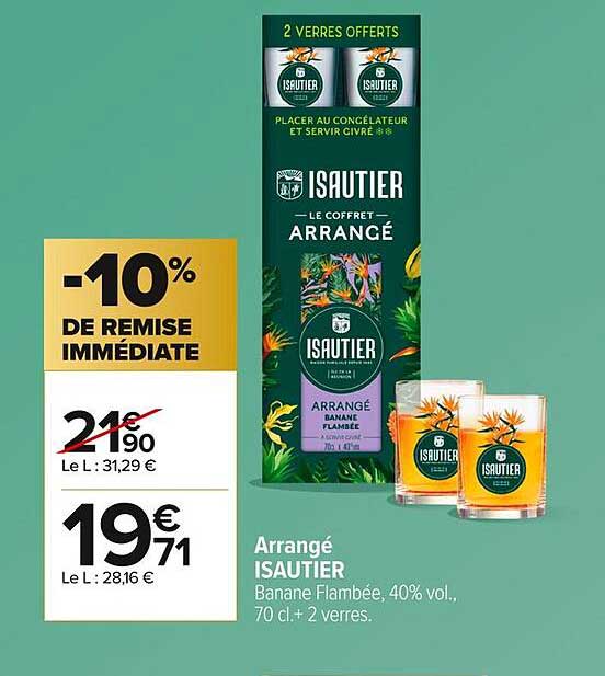 Arrangé ISAUTIER Banane Flambée, 40% vol., 70 cl + 2 verres