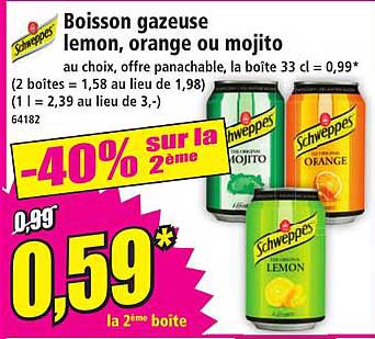 Boisson gazeuse lemon, orange ou mojito