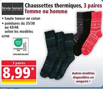 Chaussettes thermiques, 3 paires femme ou homme