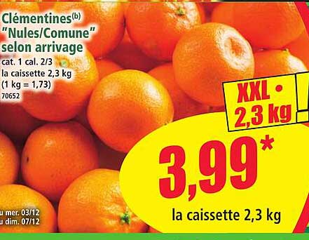 Clémentines "Nules/Commune" selon arrivage