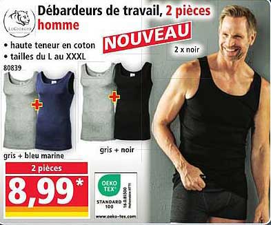 Débardeurs de travail, 2 pièces homme