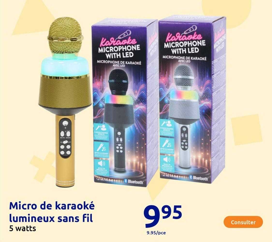 Micro de karaoké lumineux sans fil 5 watts