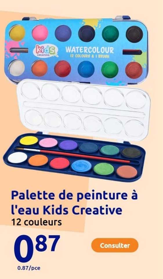 Palette de peinture à l'eau Kids Creative 12 couleurs