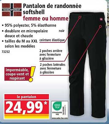 Pantalon de randonnée softshell femme ou homme