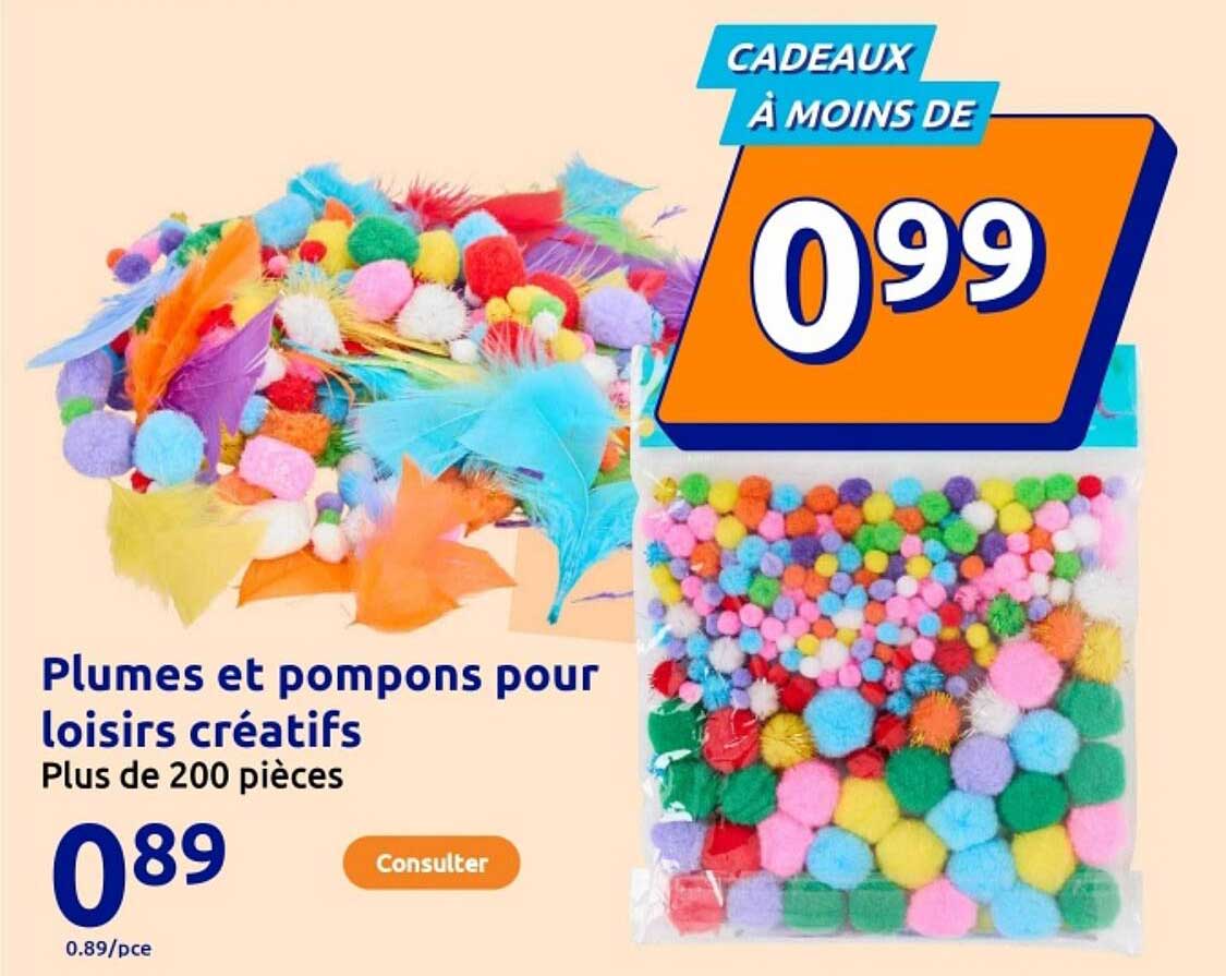 Plumes et pompons pour loisirs créatifs