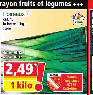 Poireaux cat. 1, la botte 1 kg