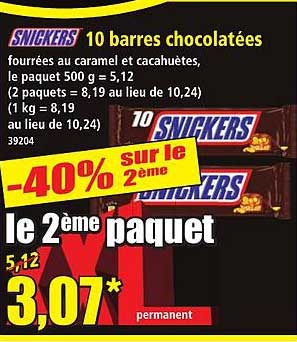 SNICKERS 10 barres chocolatées