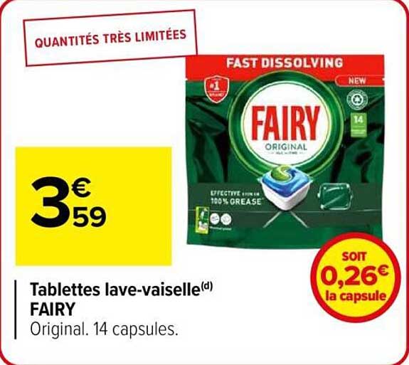 Tablettes lave-vaisselle(d) FAIRY Original. 14 capsules.