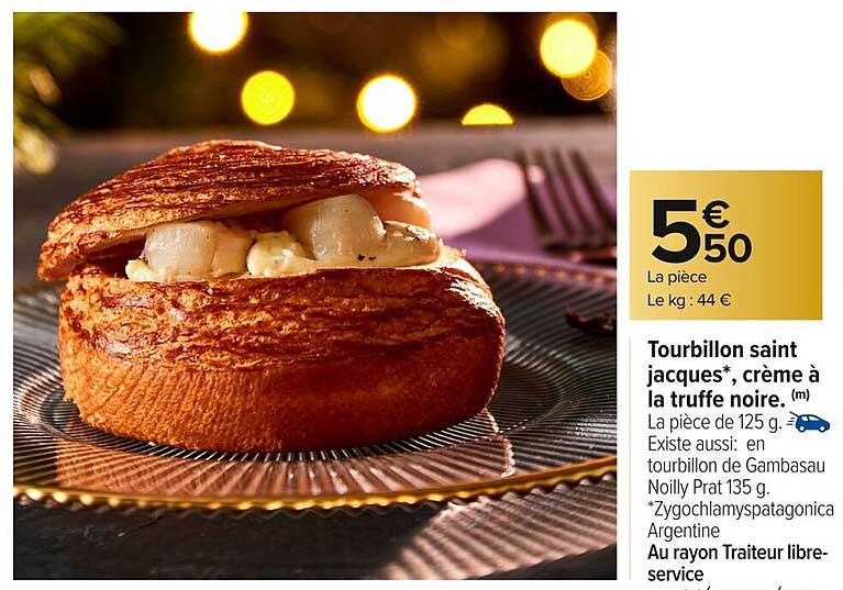 Tourbillon saint jacques*, crème à la truffe noire.