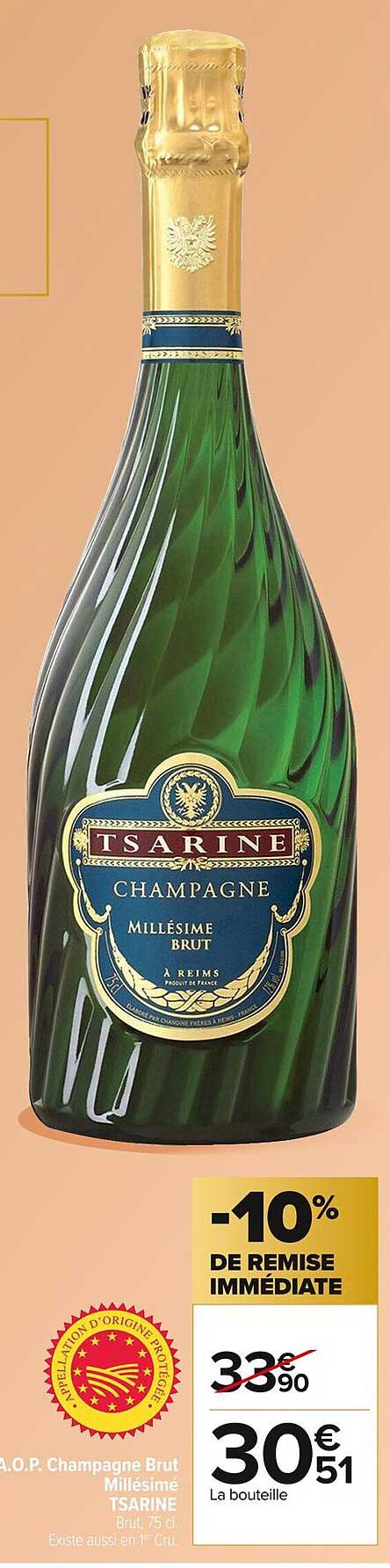 TSARINE Champagne Millésime Brut -10% de remise immédiate