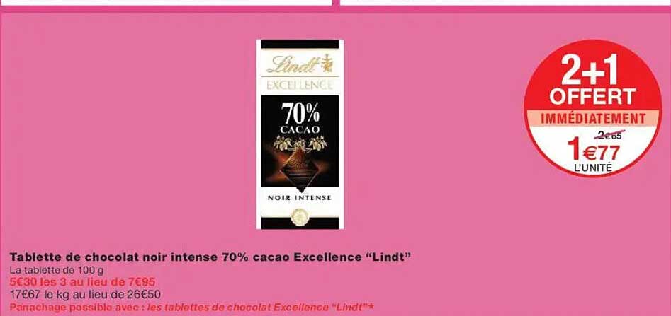 Tablette de chocolat noir intense 70% cacao Excellence "Lindt"