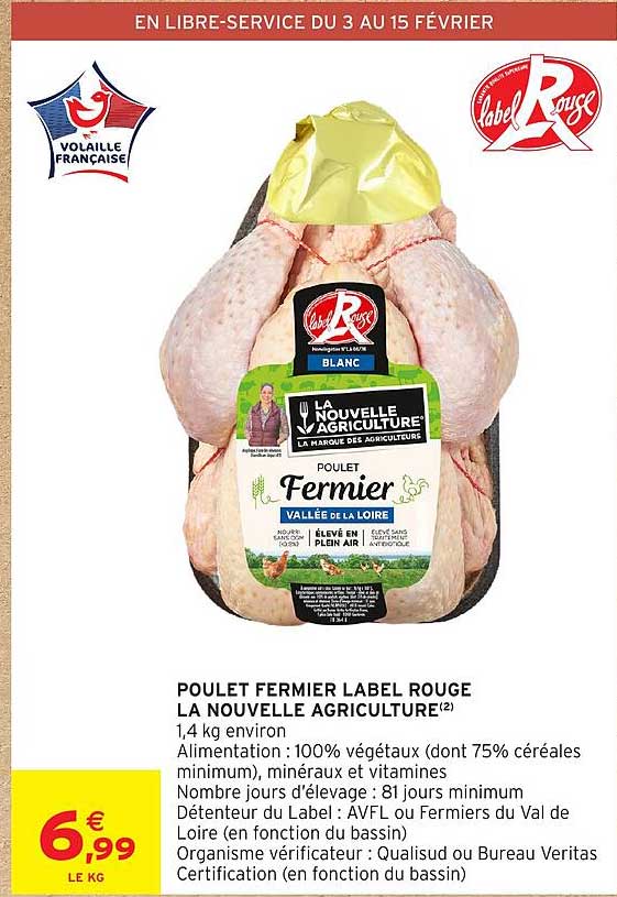 Promo Poulet Fermier Label Rouge La Nouvelle Agriculture(2) 1,4 Kg ...