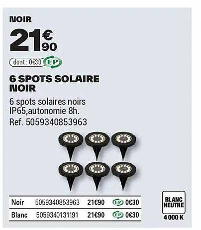 6 SPOTS SOLAIRE NOIR