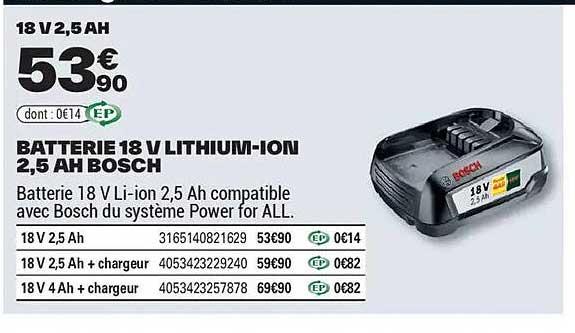 BATTERIE 18 V LITHIUM-ION 2,5 AH BOSCH