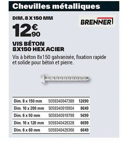 CHEVILLES MÉTALLIQUES DIM. 8 X 150 MM