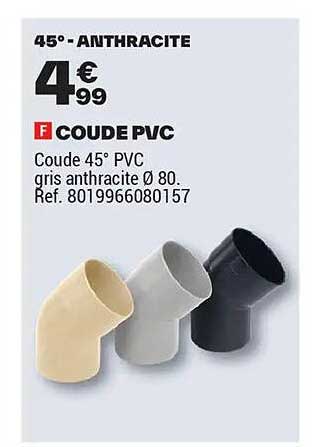 Coude 45° PVC gris anthracite Ø 80.