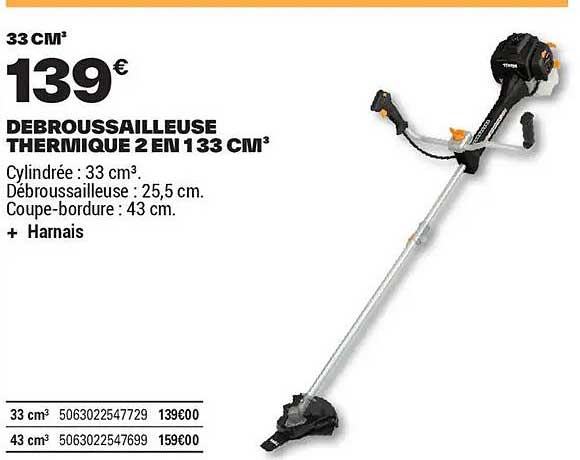 DEBROUSSAILLEUSE THERMIQUE 2 EN 1 33 CM³