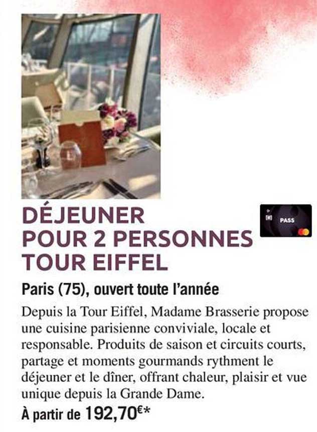 DÉJEUNER POUR 2 PERSONNES TOUR EIFFEL