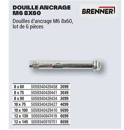 DOUILLE ANCRAGE M6 8X60
