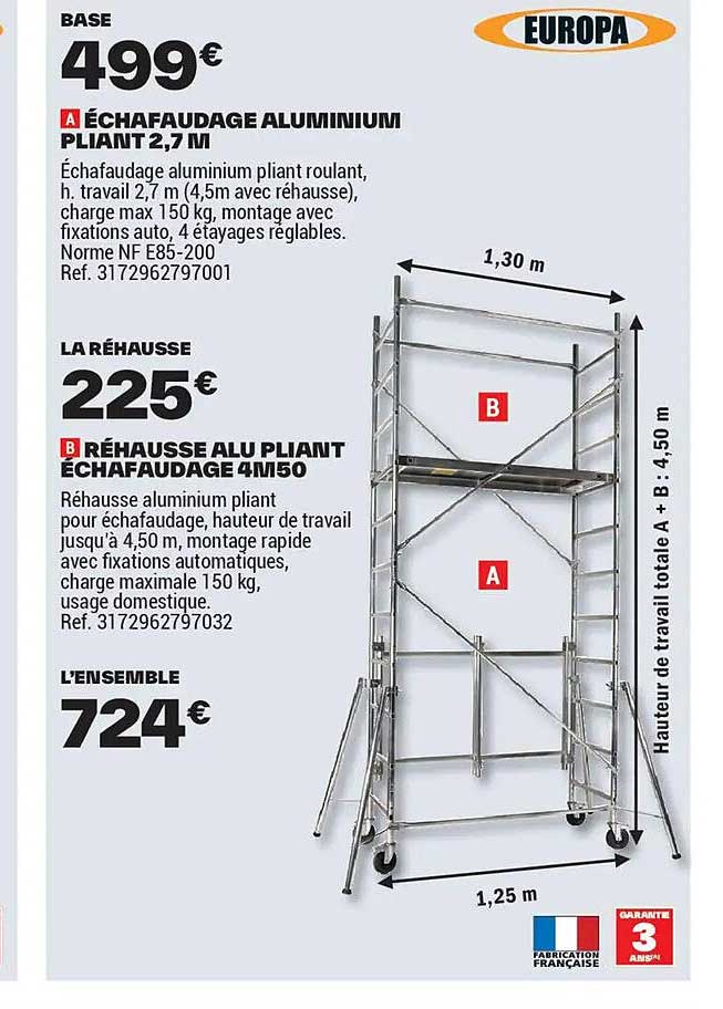 ÉCHAFAUDAGE ALUMINIUM PLIANT 2,7 M