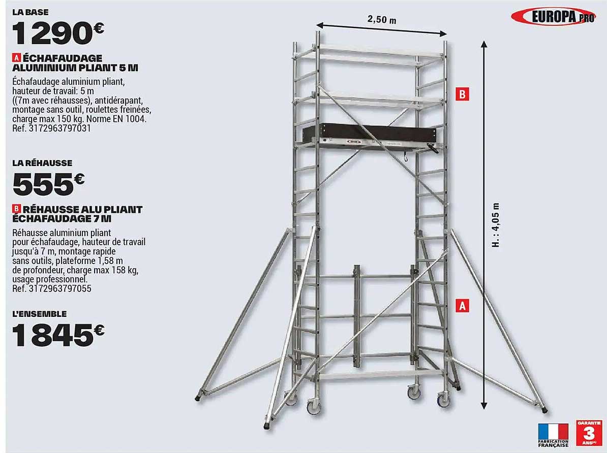 ÉCHAFAUDAGE ALUMINIUM PLIANT 5 M