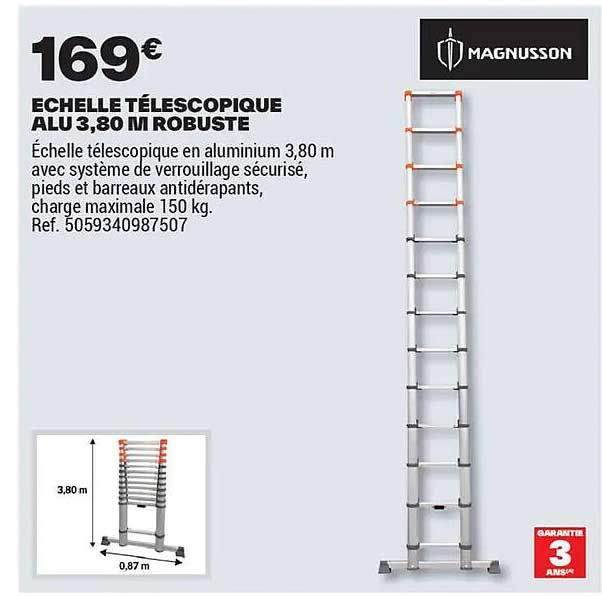 ECHELLE TÉLESCOPIQUE ALU 3,80 M ROBUSTE