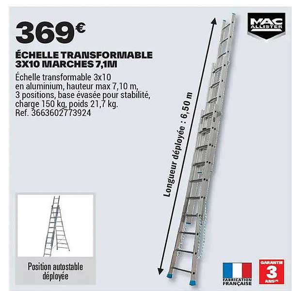 ÉCHELLE TRANSFORMABLE 3X10 MARCHES 7,1M