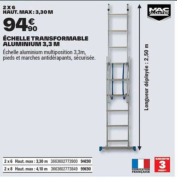 ÉCHELLE TRANSFORMABLE ALUMINIUM 3,3 M