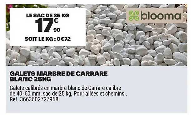 GALETS MARBRE DE CARRARE BLANC 25KG