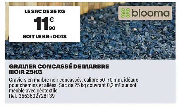 GRAVIER CONCASSE DE MARBRE NOIR 25KG