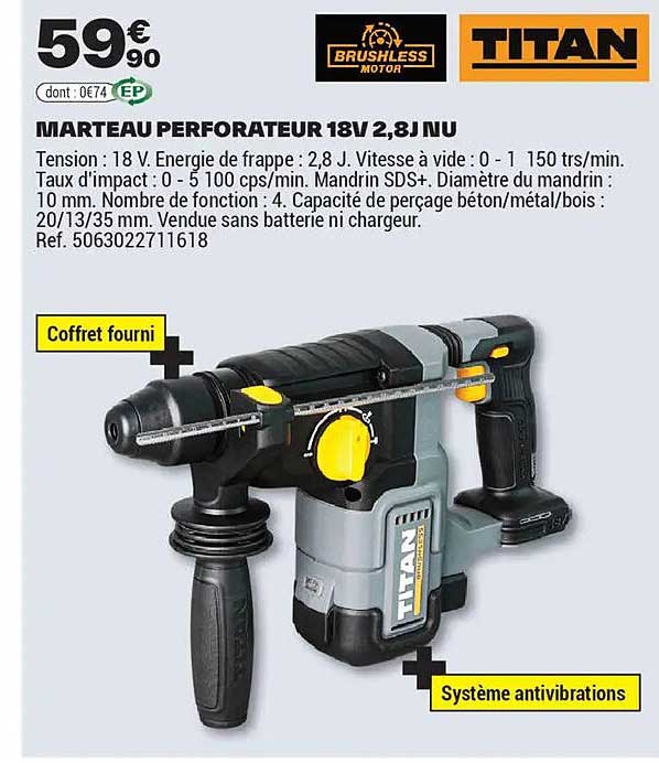 MARTEAU PERFORATEUR 18V 2,8J NU