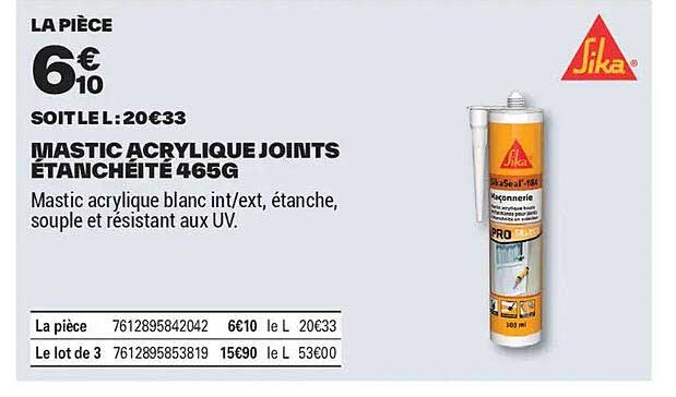 MASTIC ACRYLIQUE JOINTS ÉTANCHÉITÉ 465G