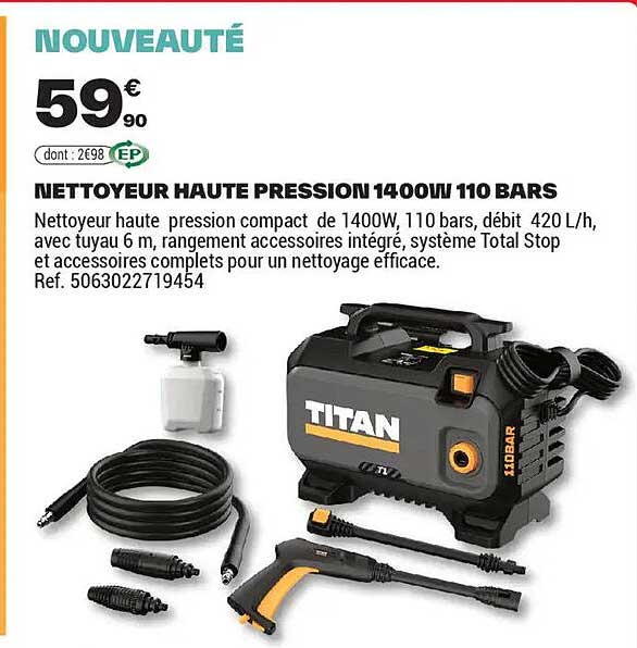 NETTOYEUR HAUTE PRESSION 1400W/ 110 BARS