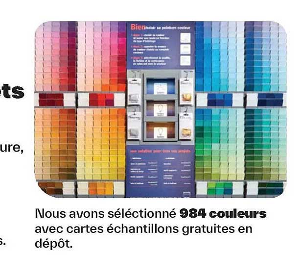 Nous avons sélectionné 984 couleurs avec cartes échantillons gratuites en dépôt.