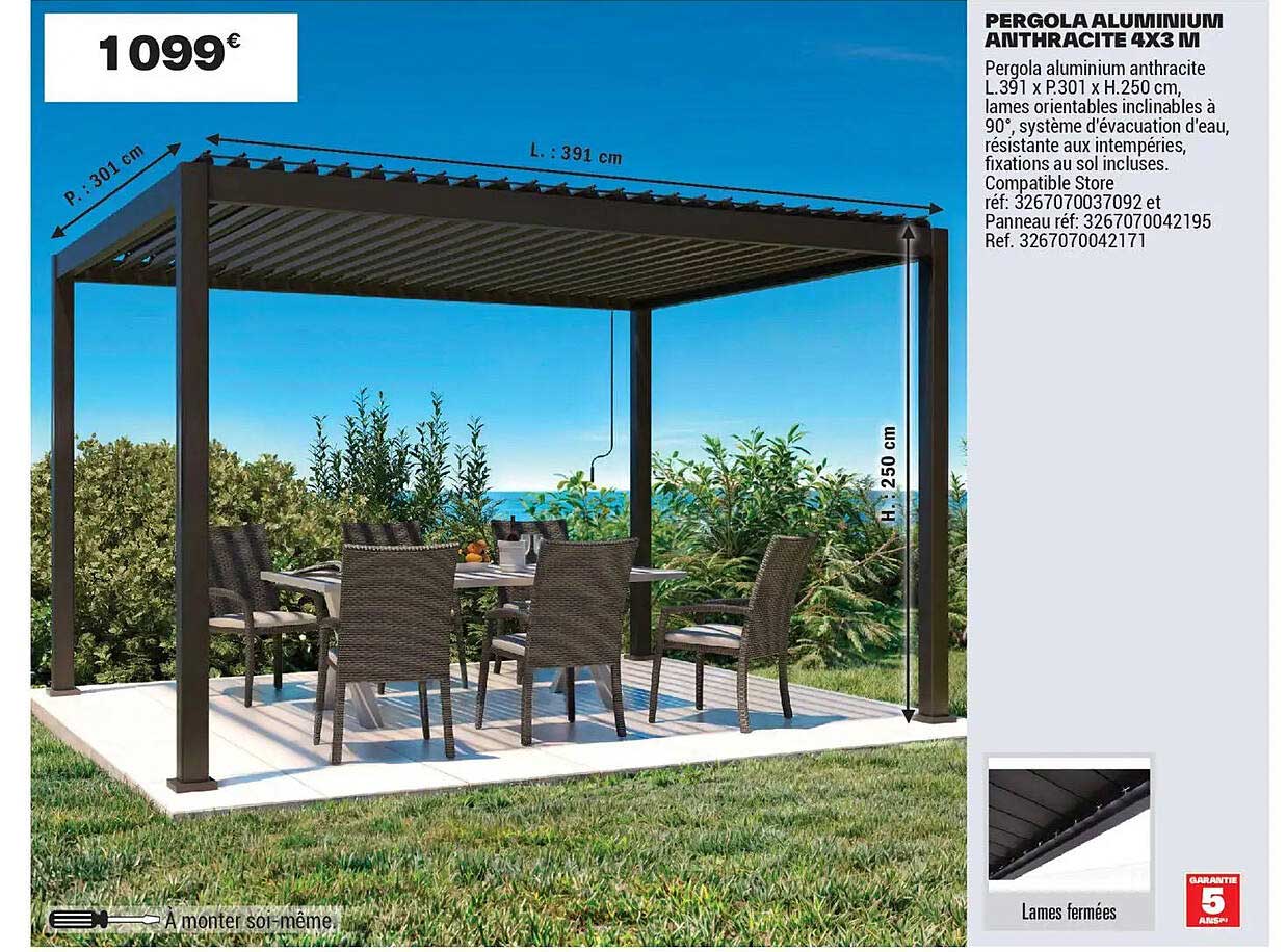 PERGOLA ALUMINIUM ANTHRACITE 4X3 M