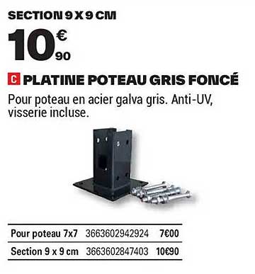 PLATINE POTEAU GRIS FONCÉ